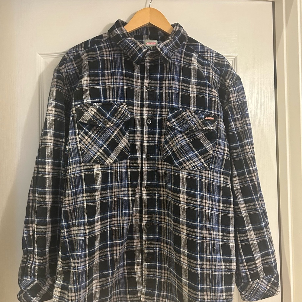 Dickies Black, blue and White Plaid Button Down Shirt